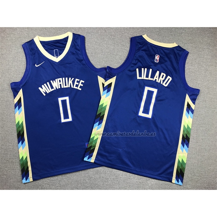 Camiseta Nino Milwaukee Bucks Damian Lillard NO 0 Ciudad 2022-23 Azul
